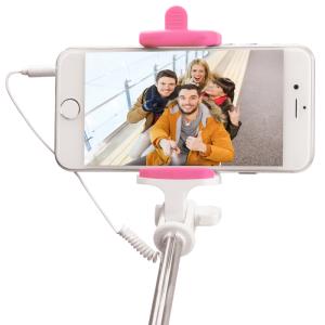 Cable Selfie Stick Pink 80mm Integrated Shutter Button