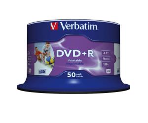 DVD+r Media 4.7GB 16x White Inkjet Printable 50-pk With Spindle