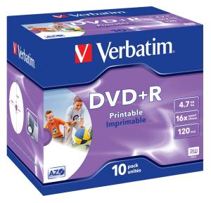 DVD+r Media 4.7GB 16x Photo Printable 10-pk With Jewel Case