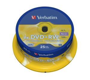 DVD+rw Media 4.7GB 4x 25-pk With Spindle