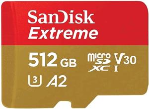 Extreme Micro SDXC 512GB+SD Adapater 190MB/s 130MB/s A2 C10 V30 UHS-I U3