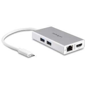Docking Station - USB-c Multiport Adapter For Laptops - Power Delivery - 4k Hdmi - Gbe - USB 3.0 - Silver & White