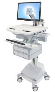 Styleview Cart With LCD Arm SLA Powered 6 Drawers (white Grey And Polished Aluminum) CHE