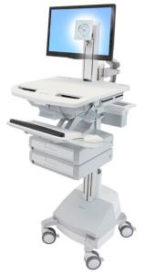 Styleview Cart With LCD Pivot SLA Powered 2 Drawers (white Grey And Polished Aluminum) CHE