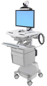 Styleview Telemedicine Cart Single Monitor SLA Powered (white Grey And Polished Aluminum) CHE