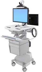 Styleview Telemedicine Cart Back-to-back Monitor SLA Powered (white Grey And Polished Aluminum) CHE