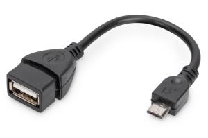 USB 2.0 adpter cable, OTG, type micro B - A M/F, 20cm USB 2.0 conform Black