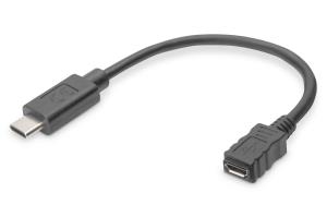 USB Type-C adapter cable, type C - micro B M/F, 10cm High-Speed Black