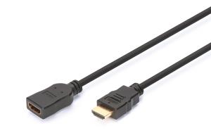 HDMI High Speed extension cable, type A M/F, 2m w/Ethernet, Ultra HD 24p, gold black