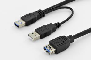 USB 3.0 Y-adapter cable M/M/F 0.3m Super Speed UL black