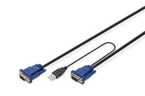 KVM Cable-Set,VGA,PS/2-Mouse,PS/2-Keyboard, USB HD DB15/M,2xMiniDIN6/M, USB typeA/M - HD DB15/M black, 3.0 m