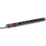 1U Aluminum PDU, rackmountable rated power: 16A, 4000W, 250VAC 50/60Hz, 7x safety outlet, switch