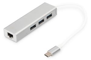 3 Port USB 3.0 Type C Hub with Gigabit Ethernet 3x USB A/F,1xUSB C/M,1x RJ45 LAN