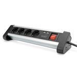4-way Office Power Strip with 2x USB On/Off switch, Aluminum housing, USB out: 5V/2A, black/Grey