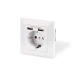 Safety Wall Outlet, 2x USB, USB output total: 5V 2.1A, Input: AC 250V 50Hz, RAL 9003 white