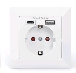 Wall Outlet 1x Safety Outlet,1x USB,1x Type C 5 V 2.8 A, Input: AC 250V 50Hz, RAL 9003