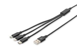 3-in-1 Charger Cable USB A-Lightning + micro B + Type-C 1m