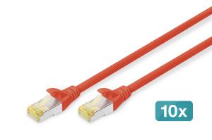 Patch cable - CAT6a - S/FTP - Snagless -  3m - red - 10pk