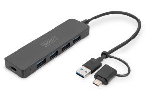 USB 3.0 Hub 4-Port Slimline with USB-C Adapter 5Gbps 20cm cable
