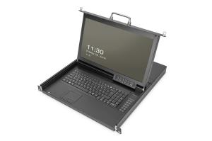 Modularized HD LCD TFT console with 1 port KVM. RAL 9005 black - IT keyboard