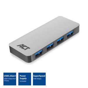 USB-A Hub with Power Supply Number of Ports: 4x USB A Female Cable Length 0.50m Aluminium Housing