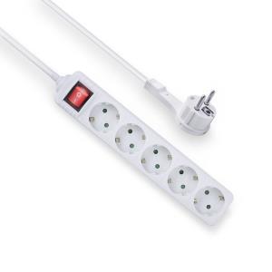 Power Strip with Illuminated Switch and Flat Plug 5 Sockets 1.5m White